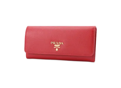 PRADA Saffiano Metal Orof Pass Wallet Rosso "Red"