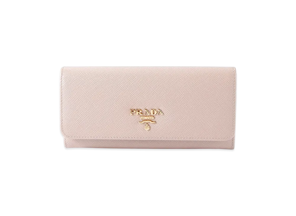 PRADA Saffiano Metal Orof Pass Wallet "Pink/Beige"