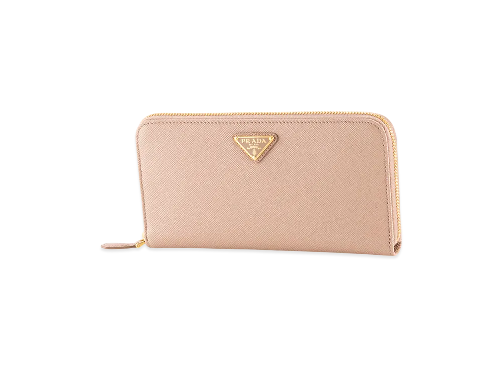PRADA Saffiano Triangolo Round Wallet "Pink"