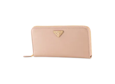 PRADA Saffiano Triangolo Round Wallet "Pink"