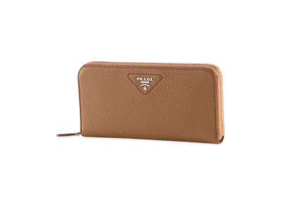 PRADA Vitello Daino Round Wallet "Camel"