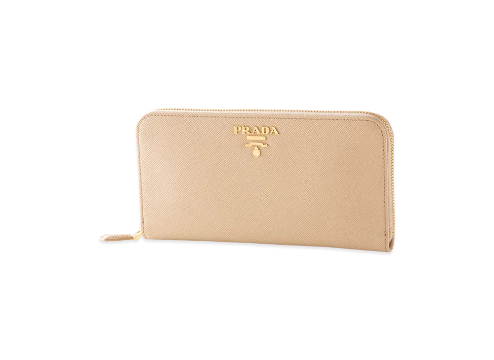 PRADA Saffiano Multicolor Round Wallet "Beige/Gray"
