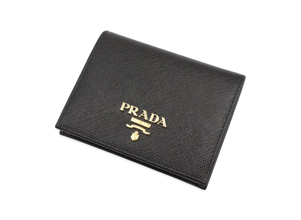 PRADA Saffiano Metal DiFold With Small And Medium Coins Wallet "Black"