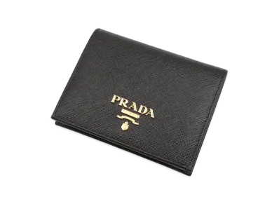 PRADA Saffiano Metal DiFold With Small And Medium Coins Wallet "Black"