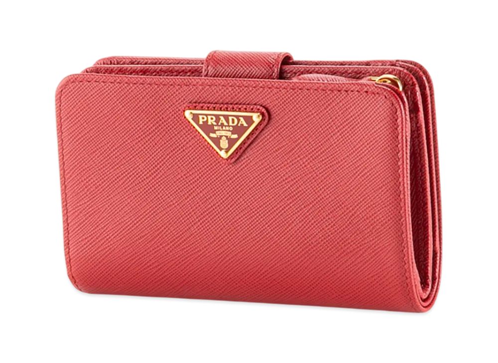 PRADA Saffiano Triangolo L Shaped Wallet "Red"