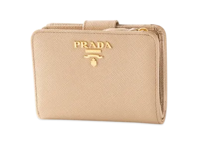 PRADA Saffianofiano LShaped Wallet "Beige/Gray"