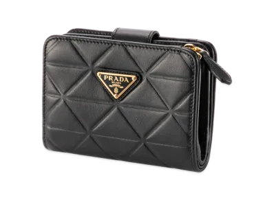 PRADA Softalf Triangoli Small LShaped Wallet "Black"