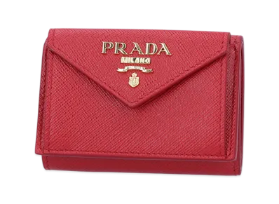 PRADA Saffiano Metal 3Fold Tiny Wallet "Red"