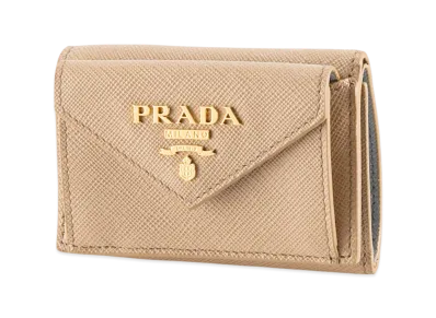 PRADA Saffiano TriFold Tiny Wallet "Beige/Gray"