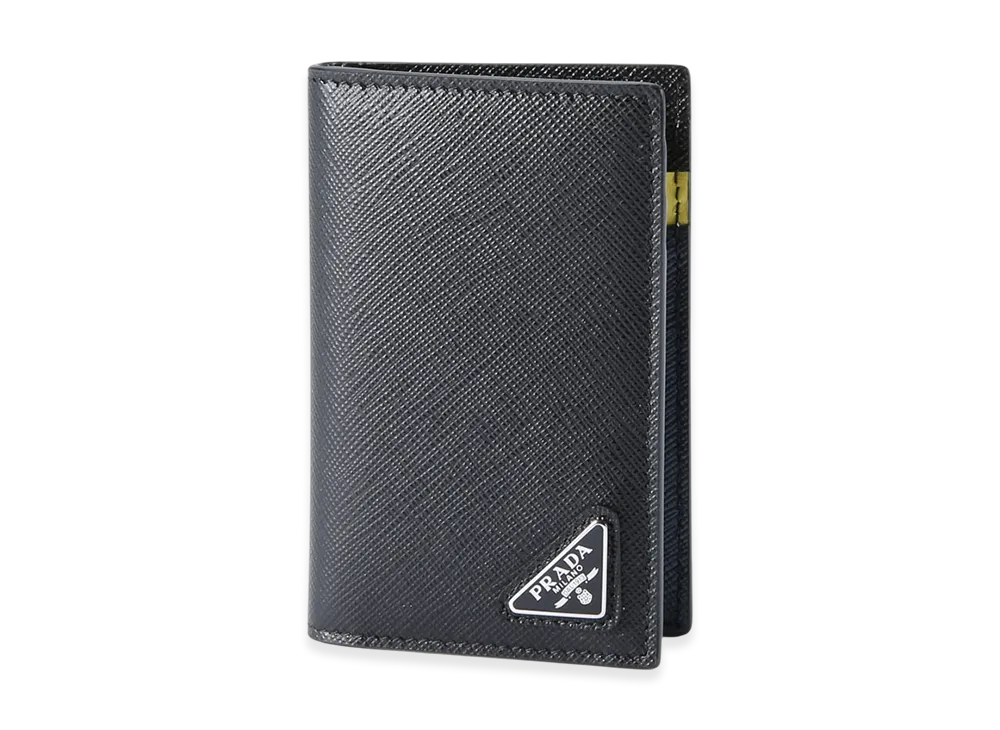 PRADA Saffiano Triangoroll Card Case "Black"