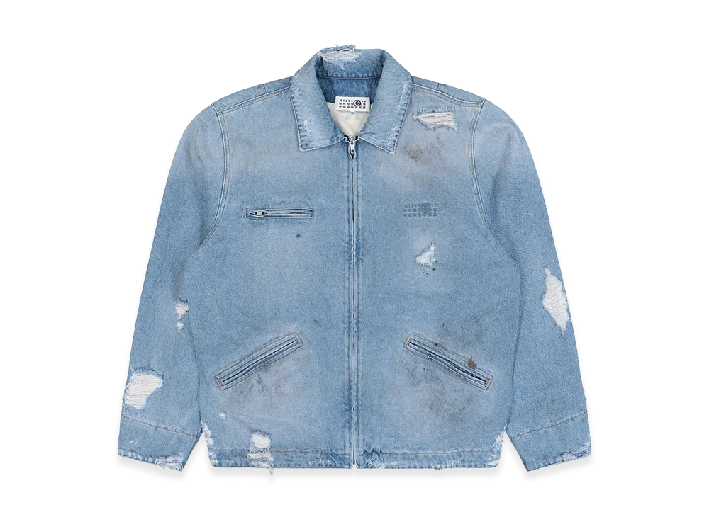 MM6 Maison Margiela Denim Distressed Zip Up Jacket "Blue"