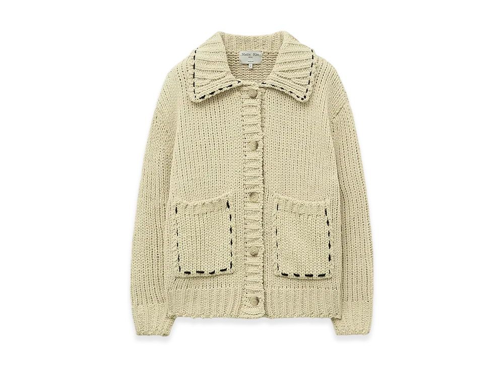 Matin Kim Women's Handmade Collar Knit Cardigan "Butter"