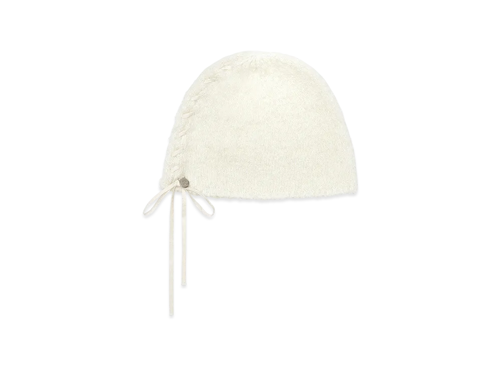 Matin Kim Ribbon Tie Knit Beanie "Ivory"