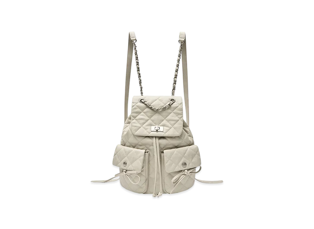 Matin Kim Double Pocket Quilting Backpack "Light Beige"