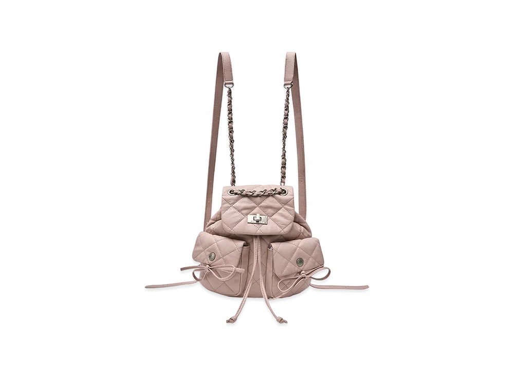 Matin Kim Double Pocket Quilting Mini Backpack "Pink"