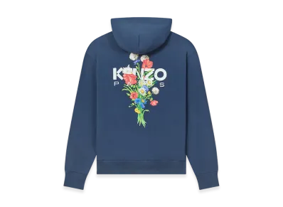 KENZO Logo Print Zip-Up Hoodie "Blue"