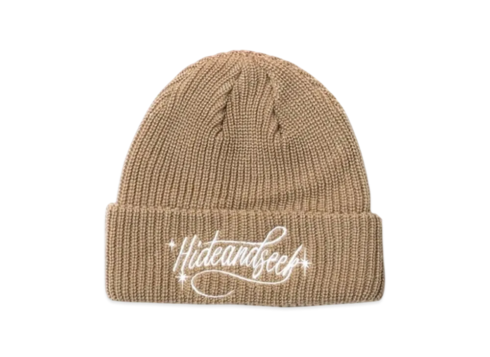Hide and Seek Cursive Logo Knit Cap "Beige"