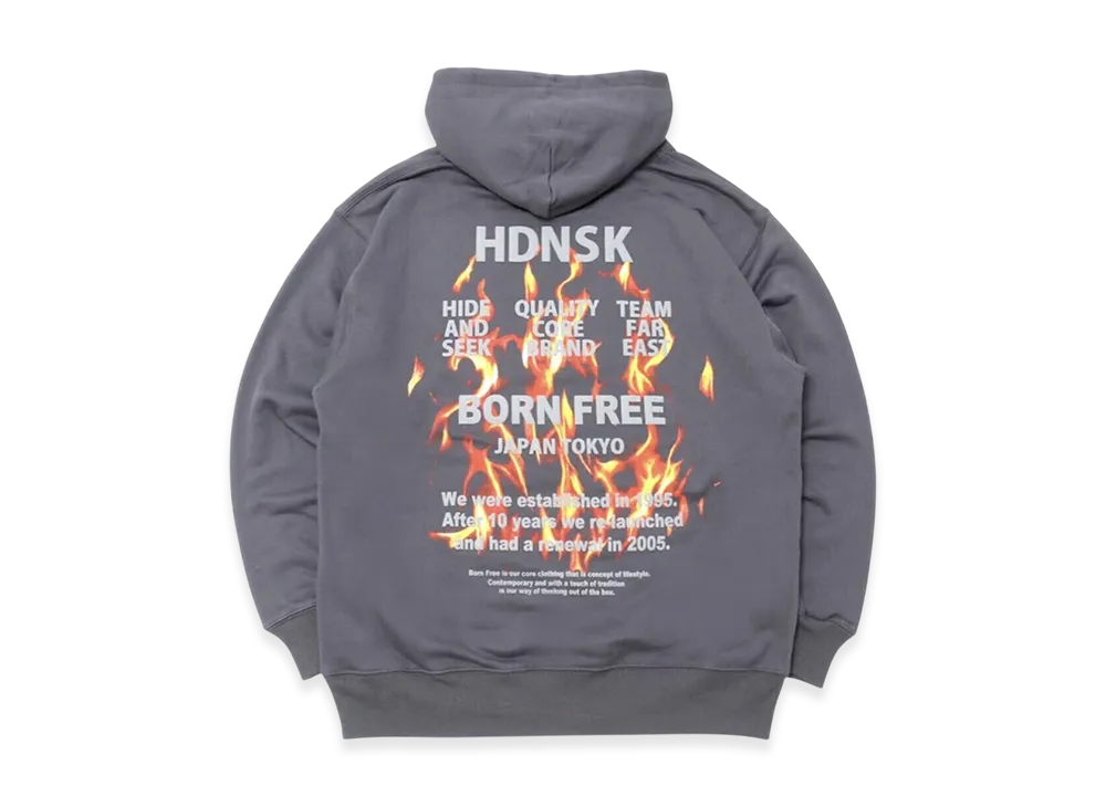 Hide and Seek Flame Hooded Sweat Shirt "Charcoal"