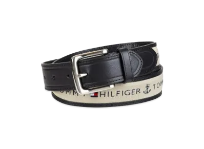 TOMMY HILFIGER Anchor Logo Ribbon Inlay Leather Belt "Natural"