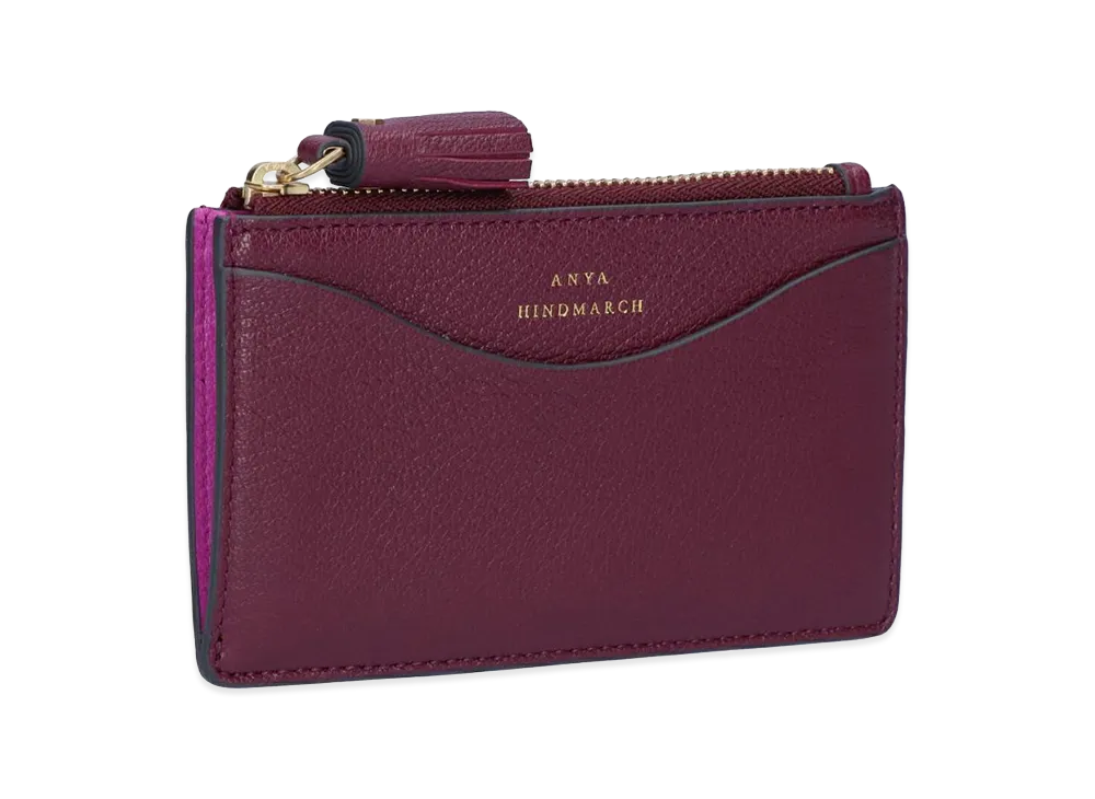 Anya Hindmarch Peeping Eyes Zipped Card Case "Bordeaux"