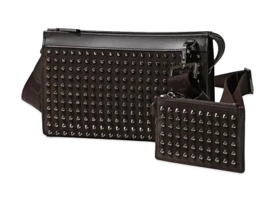 Christian Louboutin Funky Suede Leather Studded Crossbody Bag "Brown/Gunmetal"