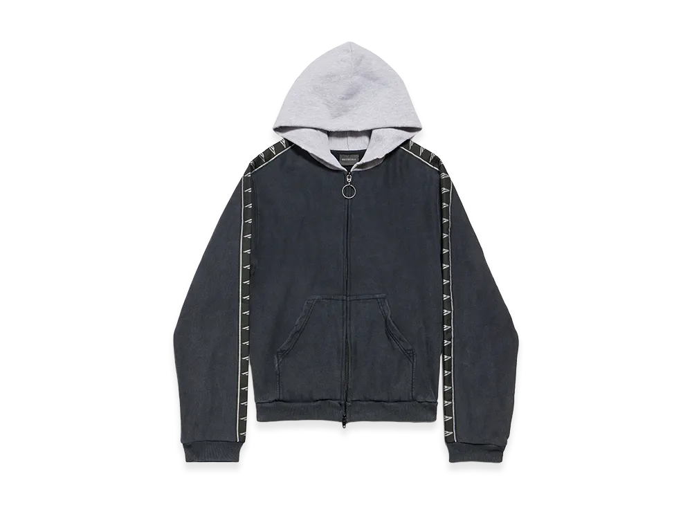 BALENCIAGA Stripe Patched Zip-Up Hoodie "Fade Black"