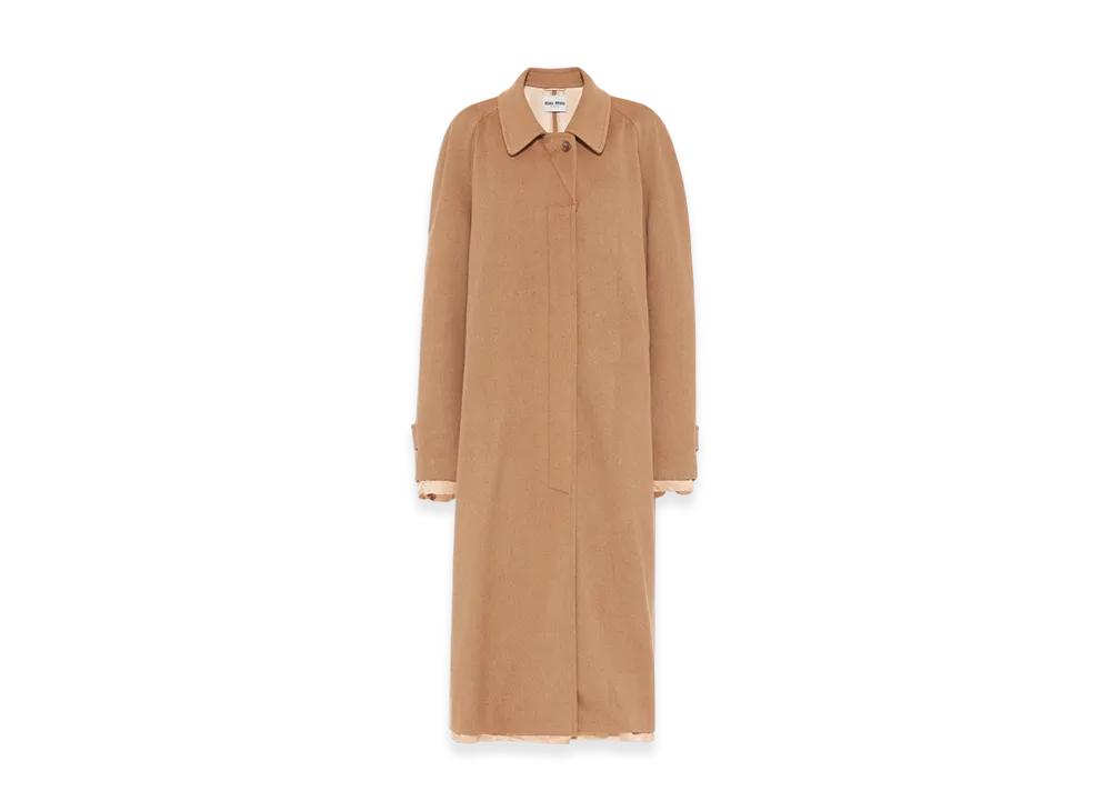MIU MIU Women's Single Breasted Velour Camelhair Coat "Camel Brown"