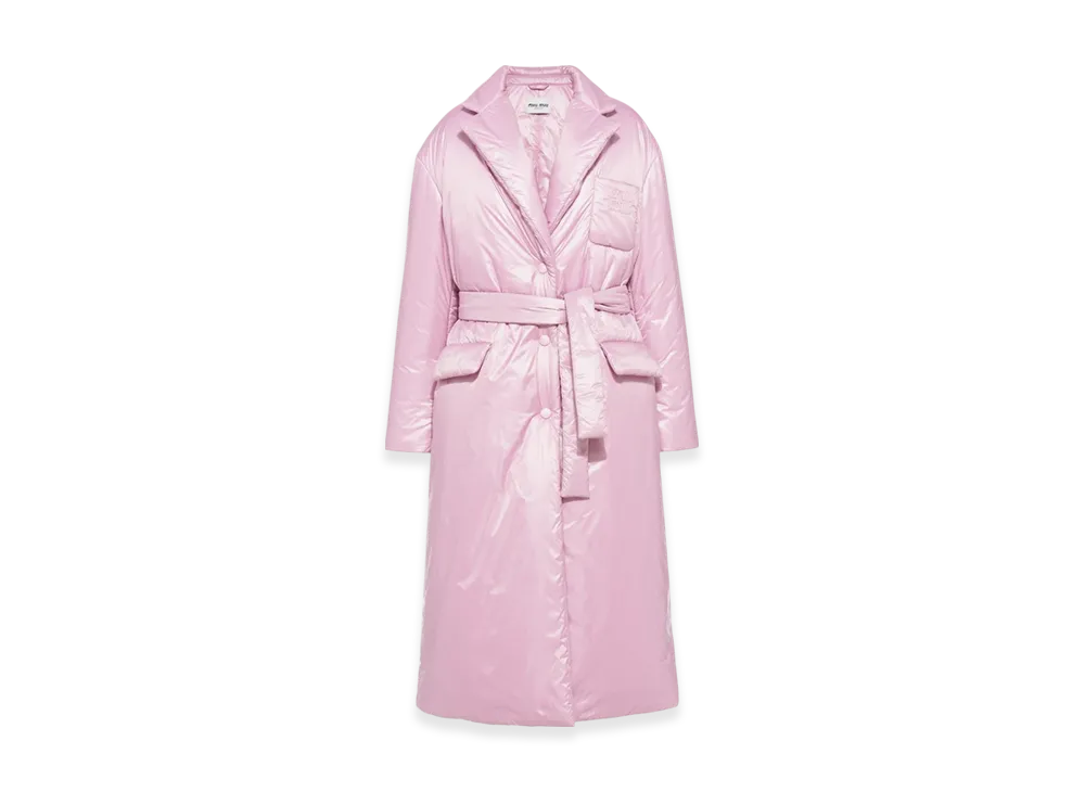 MIU MIU Women's Belted Nylon Down Coat "Alabaster Pink"