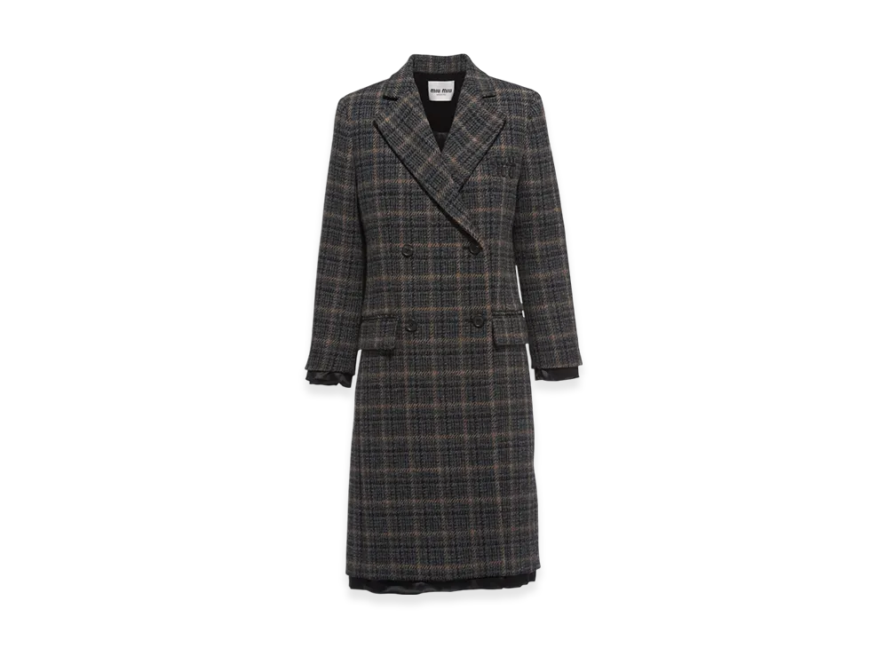 MIU MIU Women's Double Breasted Plaid Coat "Ebony"