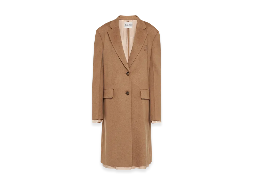 MIU MIU Women's Single Breasted Velour Camel-Hair Coat "Camel Brown"