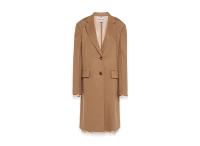 MIU MIU Women's Single Breasted Velour Camel-Hair Coat "Camel Brown"