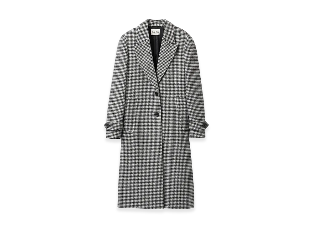 MIU MIU Women's Padded Single Breasted Houndstooth Check Coat "Gray/Black"