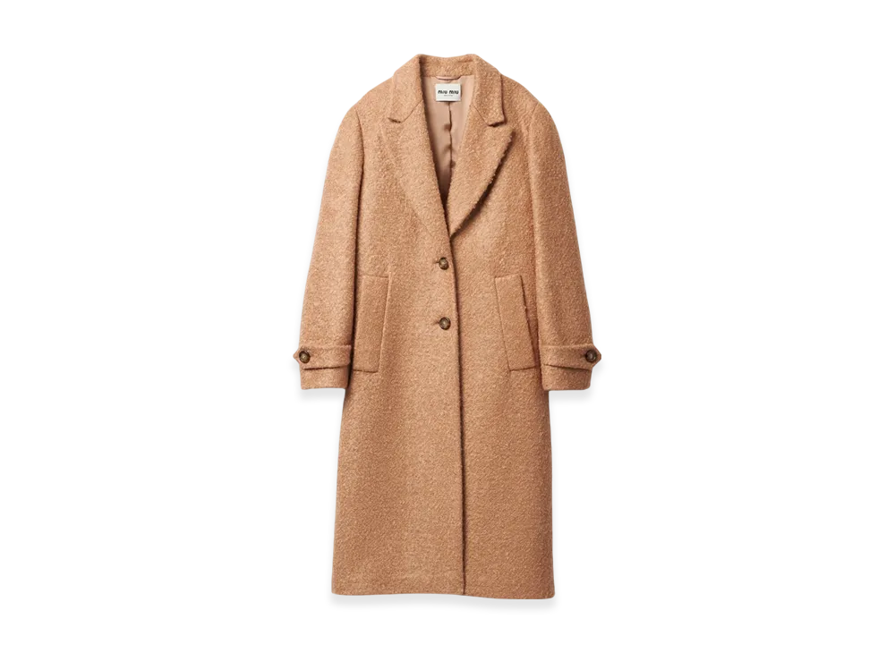 MIU MIU Women's Padded Single Breasted Tweed Coat "Camel Brown"
