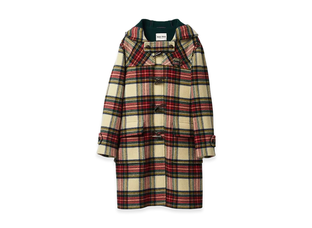 MIU MIU Women's Single Breasted Plaid Cloth Coat "Ivory"