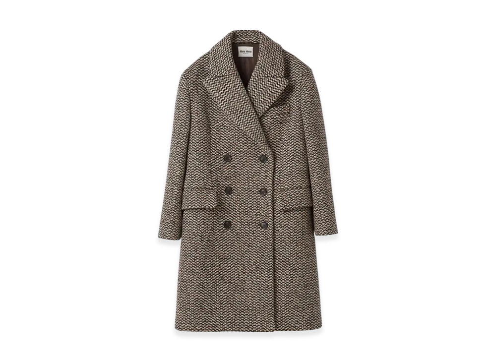 MIU MIU Women's Double Breasted Boucle Coat "Cocoa Brown"