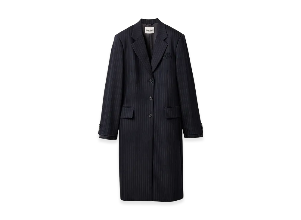 MIU MIU Women's Single-Breasted Pinstripe Coat "Blue"