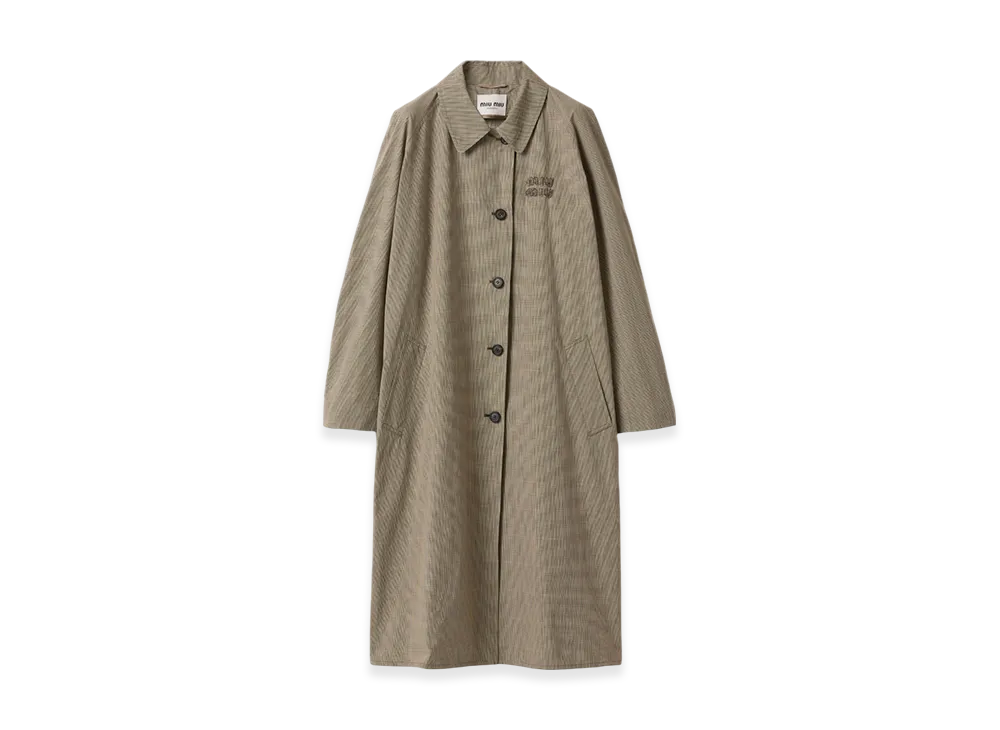 MIU MIU Women's Technical Single-Breasted Check Trench Coat "Olive Green"