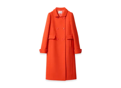 MIU MIU Women's Natte Toile Double-Breasted Coat "Cocoa Brown"