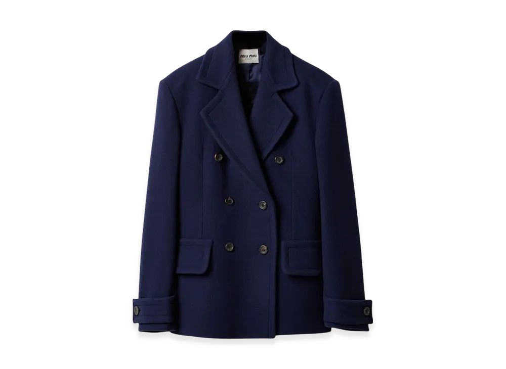 MIU MIU Women's Double-Breasted Double Wool Coat "Baltic Blue"