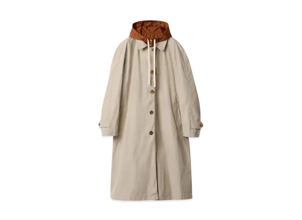MIUMIU Women's Reversible Single-Breasted Panama Cotton and Technical Ponge Coat "Ivory/Brown"