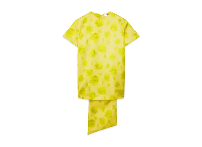 MSGM Duchesse Short Dress With Sash And Rose Print "Yellow"