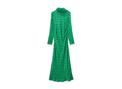MSGM Satin Long Dress With Polka Dot Print "Green"