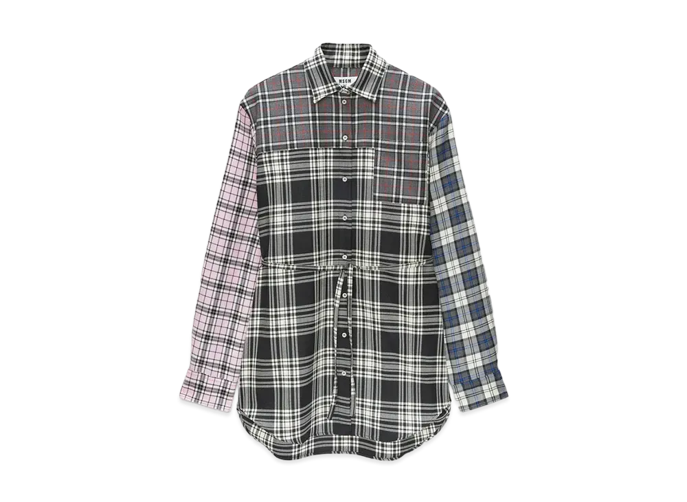 MSGM Tartan Wool Shirt Dress "Black"