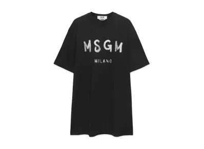 MSGM Jersey Brushstroke Logo T-Shirt Dress "Black"