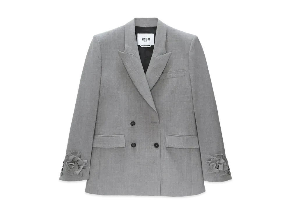 MSGM Grey Melange Double-Breasted Tailoring Wool Jacket With Applications "Gray"