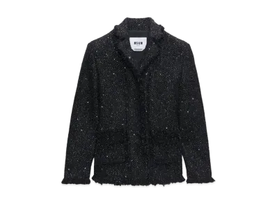 MSGM Lurex Tweed Jacket With Fringed Edges "Black"