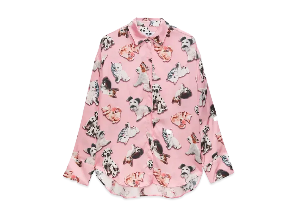 MSGM Viscose Shirt With Ceramic Puppies Print "Pink"