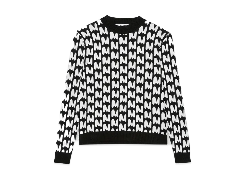 MSGM Black And White Sweater With "Themwave" Pattern "Black"