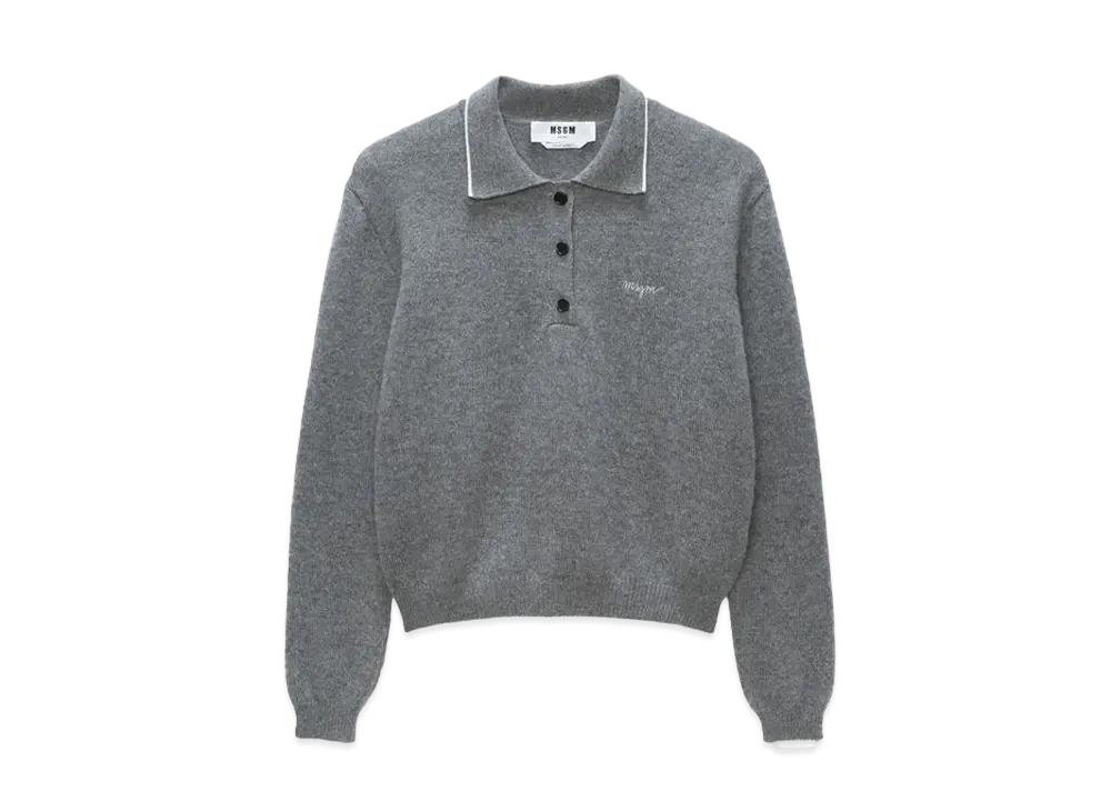 MSGM Melange Blended Cashmere Polo Shirt "Gray"