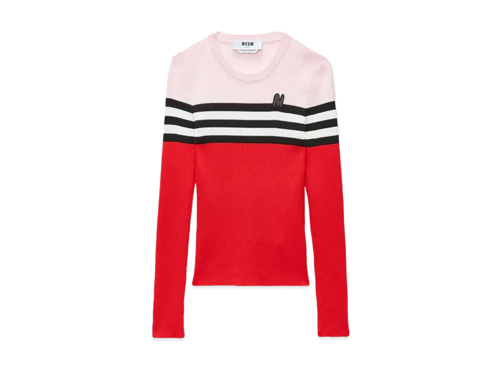MSGM Multicolor Ribbed Viscose Sweater "Red"